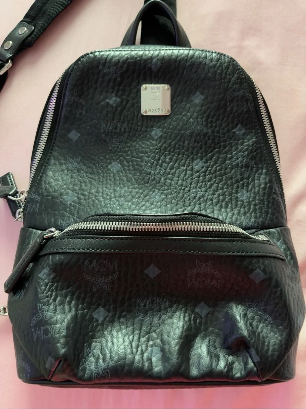 MCM Black Monogram Leather Sling Backpack